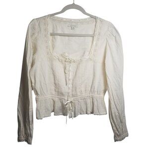 American Eagle Milkmaid, Cottagecore, PrairieY2K Cotton Ivory Cropped Shirt Sz M